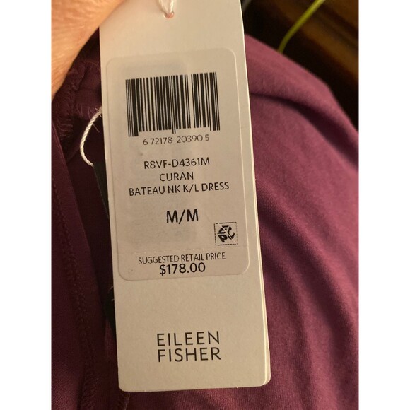 Eileen Fisher Twist Back Bateau Neck Purple Jersey Tunic Shift Midi Dress Sz M - Picture 10 of 11